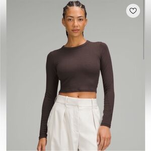 Brown Lululemon long sleeve crop top